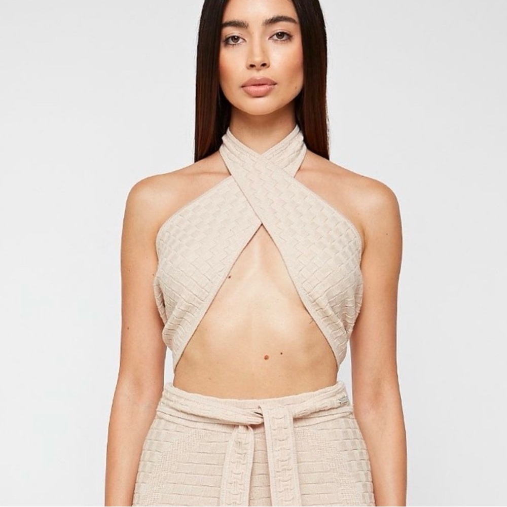 Maniere De Voir Knitted Crossover Top Size M Black Coachella Resort Spring